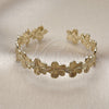 Oro Laminado Individual Bangle, Gold Filled Style Flower Design, Diamond Cutting Finish, Golden Finish, 07.385.0003
