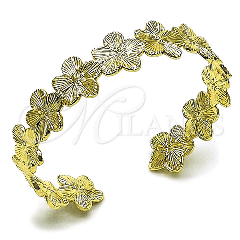 Oro Laminado Individual Bangle, Gold Filled Style Flower Design, Diamond Cutting Finish, Golden Finish, 07.385.0003