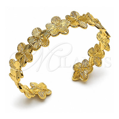 Oro Laminado Individual Bangle, Gold Filled Style Flower Design, Diamond Cutting Finish, Golden Finish, 07.385.0003 (Thickness, One size fits all)