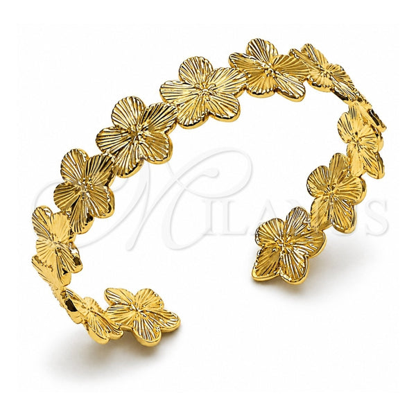 Oro Laminado Individual Bangle, Gold Filled Style Flower Design, Diamond Cutting Finish, Golden Finish, 07.385.0003 (Thickness, One size fits all)