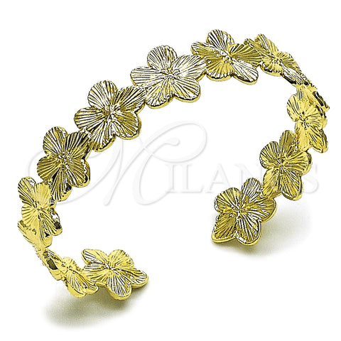 Oro Laminado Individual Bangle, Gold Filled Style Flower Design, Diamond Cutting Finish, Golden Finish, 07.385.0003 (Thickness, One size fits all)