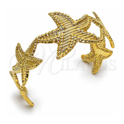 Oro Laminado Individual Bangle, Gold Filled Style Star Design, Diamond Cutting Finish, Golden Finish, 07.385.0004 (35 MM Thickness, One size fits all)