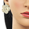 Oro Laminado Stud Earring, Gold Filled Style Flower Design, Diamond Cutting Finish, Golden Finish, 02.385.0076