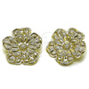 Oro Laminado Stud Earring, Gold Filled Style Flower Design, Diamond Cutting Finish, Golden Finish, 02.385.0076