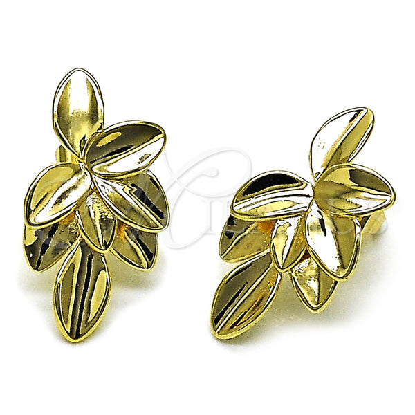 Oro Laminado Stud Earring, Gold Filled Style Leaf Design, Polished, Golden Finish, 02.385.0078