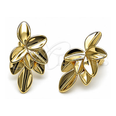 Oro Laminado Stud Earring, Gold Filled Style Leaf Design, Polished, Golden Finish, 02.385.0078