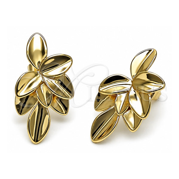 Oro Laminado Stud Earring, Gold Filled Style Leaf Design, Polished, Golden Finish, 02.385.0078