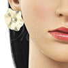 Oro Laminado Stud Earring, Gold Filled Style Leaf and Flower Design, Diamond Cutting Finish, Golden Finish, 02.385.0079