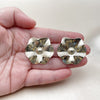 Oro Laminado Stud Earring, Gold Filled Style Leaf and Flower Design, Diamond Cutting Finish, Golden Finish, 02.385.0079
