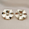 Oro Laminado Stud Earring, Gold Filled Style Leaf and Flower Design, Diamond Cutting Finish, Golden Finish, 02.385.0079