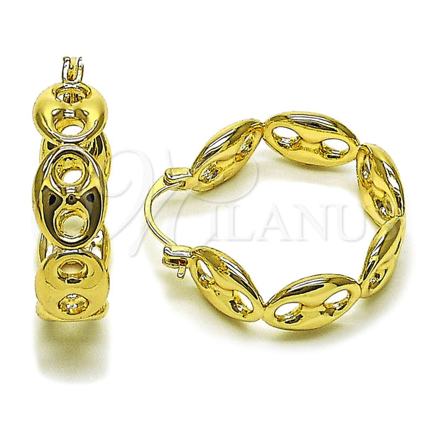 Oro Laminado Medium Hoop, Gold Filled Style Puff Mariner Design, Polished, Golden Finish, 02.428.0063.30