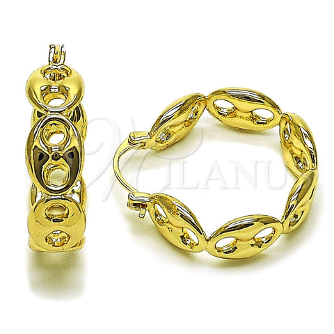 Oro Laminado Medium Hoop, Gold Filled Style Puff Mariner Design, Polished, Golden Finish, 02.428.0063.30