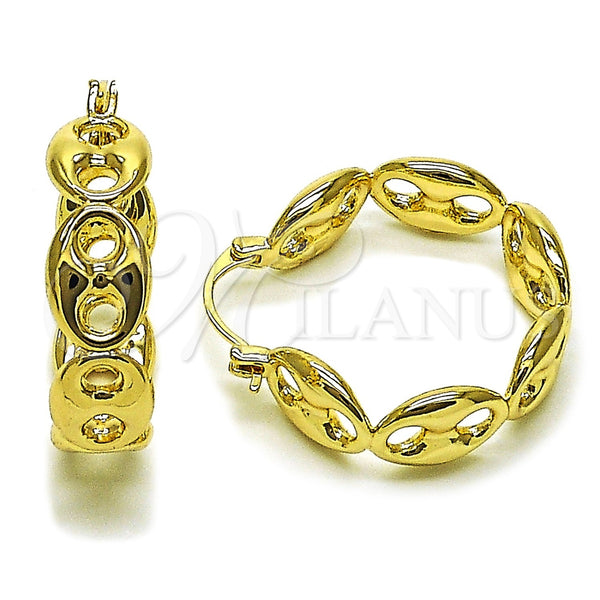 Oro Laminado Medium Hoop, Gold Filled Style Puff Mariner Design, Polished, Golden Finish, 02.428.0063.30