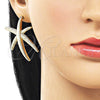 Oro Laminado Stud Earring, Gold Filled Style Leaf Design, Matte Finish, Golden Finish, 02.428.0065