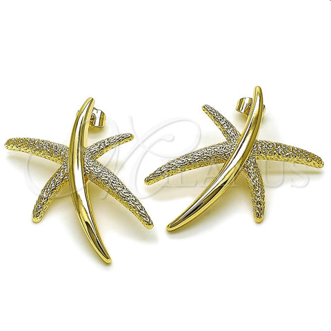 Oro Laminado Stud Earring, Gold Filled Style Leaf Design, Matte Finish, Golden Finish, 02.428.0065