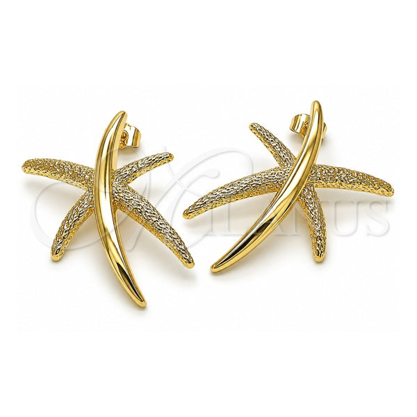Oro Laminado Stud Earring, Gold Filled Style Leaf Design, Matte Finish, Golden Finish, 02.428.0065