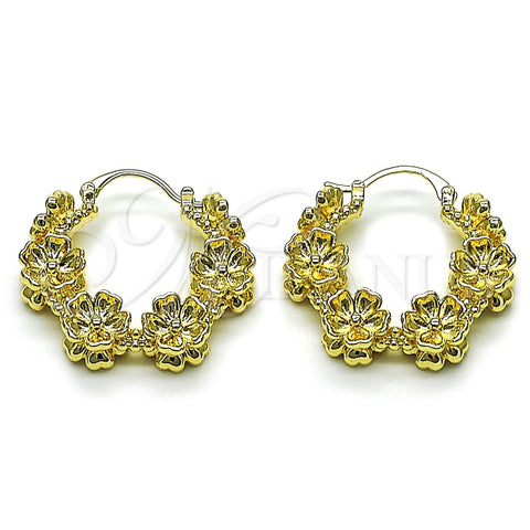 Oro Laminado Medium Hoop, Gold Filled Style Flower Design, Polished, Golden Finish, 02.428.0067.30