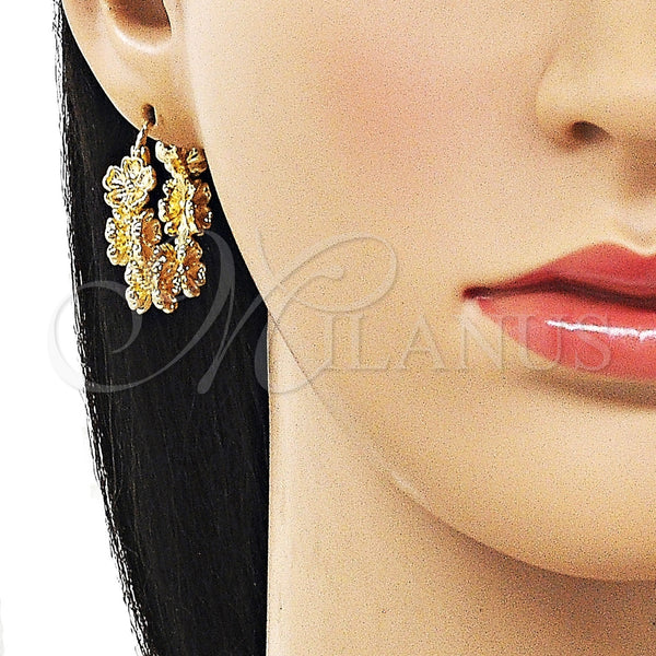 Gold Filled Hoop Earrings — Medium Hoop Flower Design Polished 02. — alternate product view — SKU 162119 | Oro Laminado aretes de aro — Medium Hoop flor diseño pulido 02. — SKU 162119