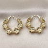 Oro Laminado Medium Hoop, Gold Filled Style Flower Design, Polished, Golden Finish, 02.428.0067.30