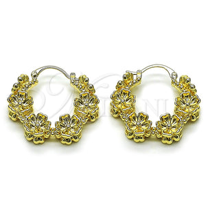 Gold Filled Hoop Earrings — Medium Hoop Flower Design Polished 02. — main product view — SKU 162119 | Oro Laminado aretes de aro — Medium Hoop flor diseño pulido 02. — SKU 162119