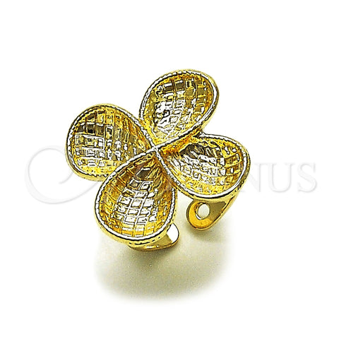 Oro Laminado Elegant Ring, Gold Filled Style Four-leaf Clover Design, Diamond Cutting Finish, Golden Finish, 01.428.0016 (One size fits all)