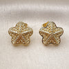 Oro Laminado Stud Earring, Gold Filled Style Star and Flower Design, Diamond Cutting Finish, Golden Finish, 02.195.0369