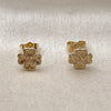 Oro Laminado Stud Earring, Gold Filled Style Four-leaf Clover Design, Diamond Cutting Finish, Golden Finish, 02.412.0006