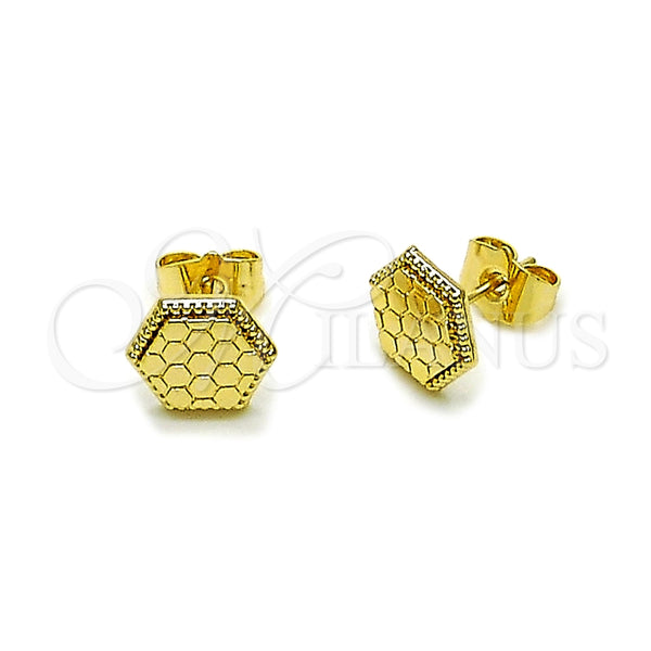 Oro Laminado Stud Earring, Gold Filled Style Diamond Cutting Finish, Golden Finish, 02.412.0007
