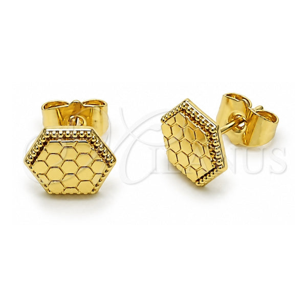 Oro Laminado Stud Earring, Gold Filled Style Diamond Cutting Finish, Golden Finish, 02.412.0007