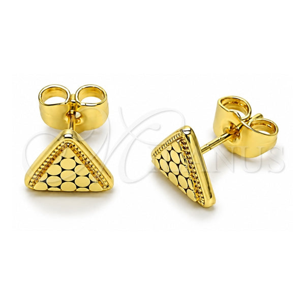 Oro Laminado Stud Earring, Gold Filled Style Diamond Cutting Finish, Golden Finish, 02.412.0008