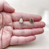 Oro Laminado Stud Earring, Gold Filled Style Teardrop Design, Diamond Cutting Finish, Golden Finish, 02.412.0009