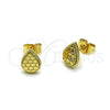 Oro Laminado Stud Earring, Gold Filled Style Teardrop Design, Diamond Cutting Finish, Golden Finish, 02.412.0009