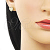 Oro Laminado Stud Earring, Gold Filled Style Heart Design, Diamond Cutting Finish, Golden Finish, 02.412.0011