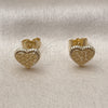Oro Laminado Stud Earring, Gold Filled Style Heart Design, Diamond Cutting Finish, Golden Finish, 02.412.0011