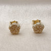Oro Laminado Stud Earring, Gold Filled Style Flower Design, Diamond Cutting Finish, Golden Finish, 02.412.0012