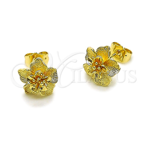 Oro Laminado Stud Earring, Gold Filled Style Flower Design, Matte Finish, Golden Finish, 02.412.0013