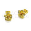 Oro Laminado Stud Earring, Gold Filled Style Flower Design, Matte Finish, Golden Finish, 02.412.0013