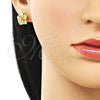 Oro Laminado Stud Earring, Gold Filled Style Flower Design, Matte Finish, Golden Finish, 02.412.0013