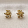 Oro Laminado Stud Earring, Gold Filled Style Flower Design, Matte Finish, Golden Finish, 02.412.0013