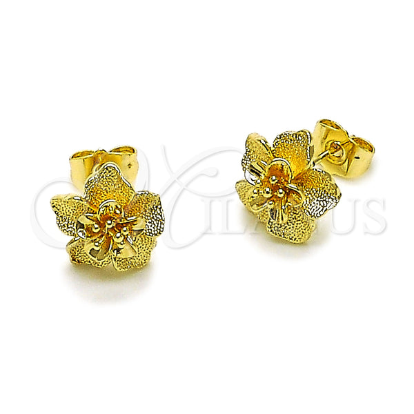 Oro Laminado Stud Earring, Gold Filled Style Flower Design, Matte Finish, Golden Finish, 02.412.0013