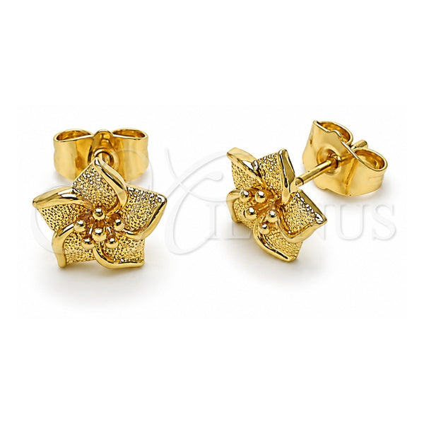 Oro Laminado Stud Earring, Gold Filled Style Flower Design, Matte Finish, Golden Finish, 02.412.0014