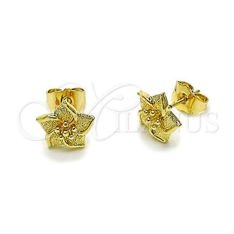 Oro Laminado Stud Earring, Gold Filled Style Flower Design, Matte Finish, Golden Finish, 02.412.0014