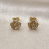 Oro Laminado Stud Earring, Gold Filled Style Flower Design, Matte Finish, Golden Finish, 02.412.0015