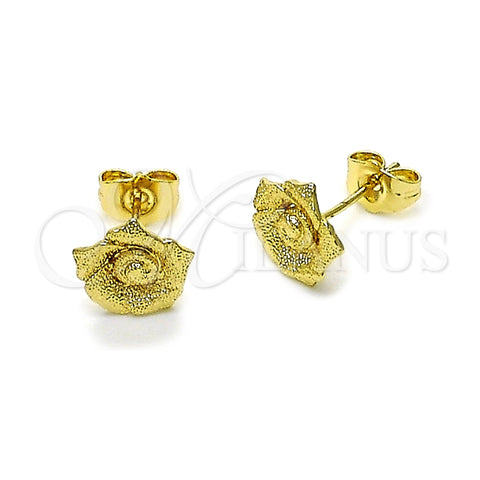Oro Laminado Stud Earring, Gold Filled Style Flower Design, Matte Finish, Golden Finish, 02.412.0015