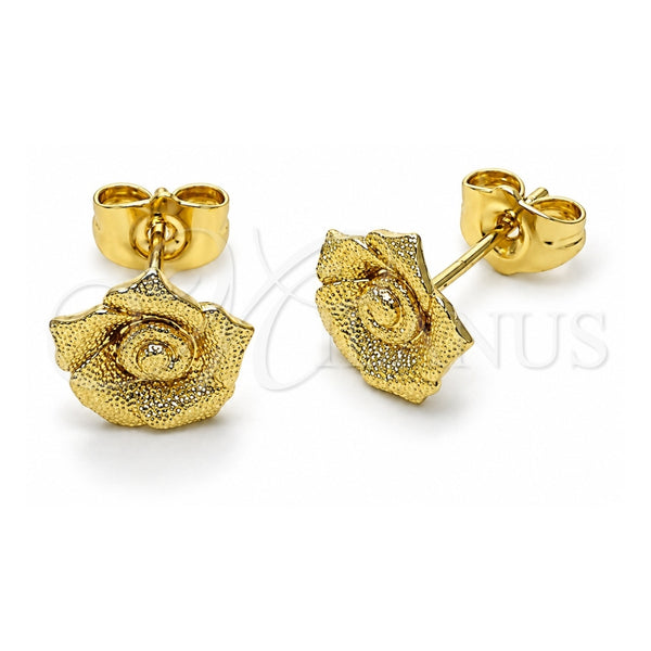 Oro Laminado Stud Earring, Gold Filled Style Flower Design, Matte Finish, Golden Finish, 02.412.0015