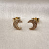 Oro Laminado Stud Earring, Gold Filled Style Moon Design, Diamond Cutting Finish, Golden Finish, 02.412.0016