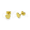 Oro Laminado Stud Earring, Gold Filled Style Heart Design, Diamond Cutting Finish, Golden Finish, 02.412.0017