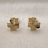 Oro Laminado Stud Earring, Gold Filled Style Four-leaf Clover and Heart Design, Polished, Golden Finish, 02.412.0018