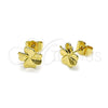 Oro Laminado Stud Earring, Gold Filled Style Four-leaf Clover and Heart Design, Polished, Golden Finish, 02.412.0018