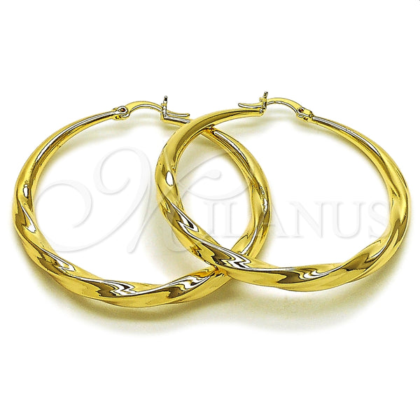 Oro Laminado Large Hoop, Gold Filled Style Hollow and Twist Design, Polished, Golden Finish, 02.163.0395.50